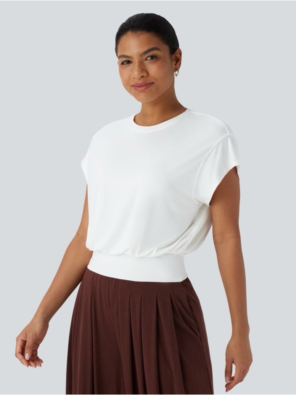 HALARA White Relaxed Crew Short Sleeve Top